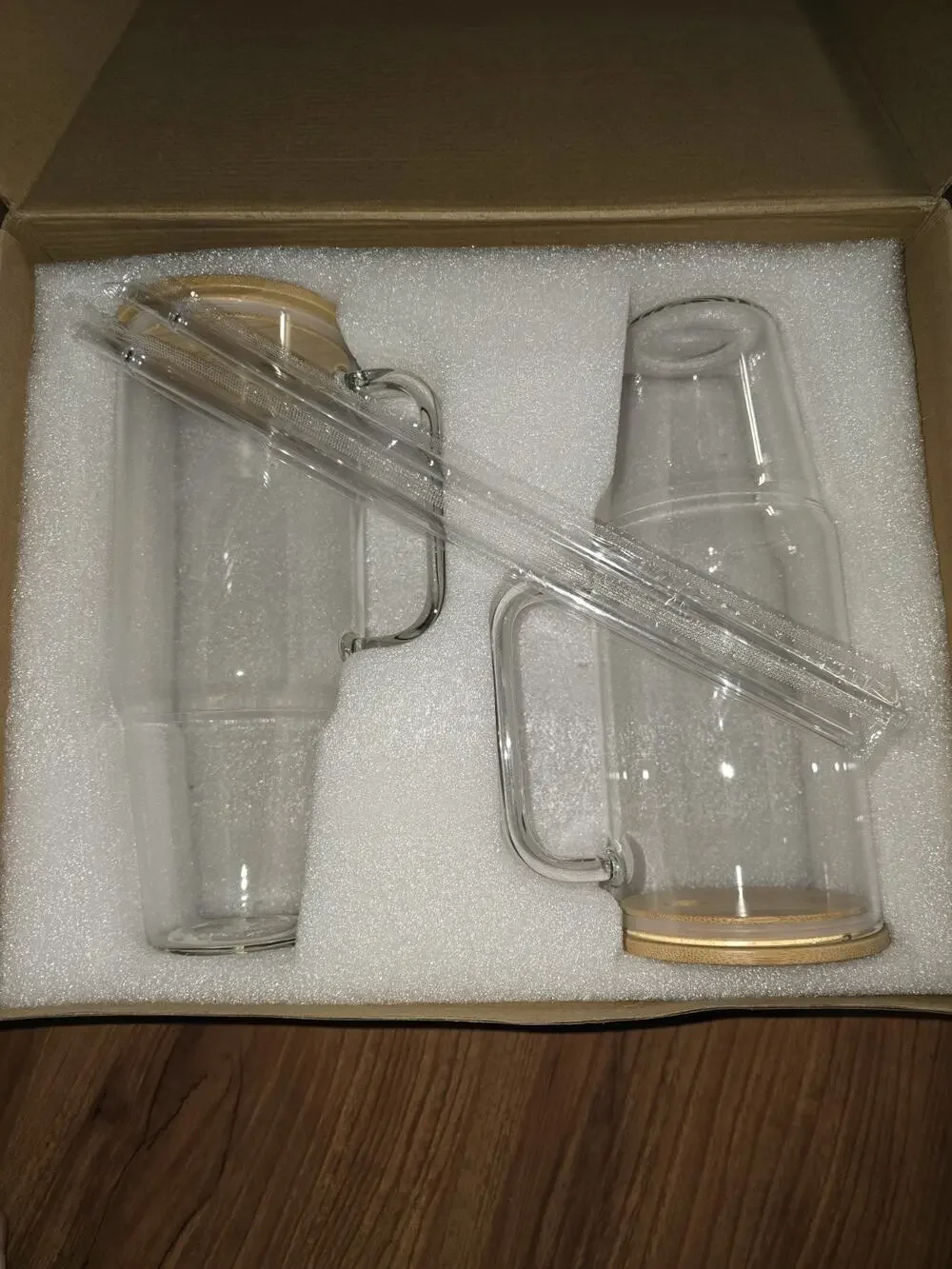 Pack of 2 Glass Cups with Lids and Straws - 40 Oz Tumbler with Handle